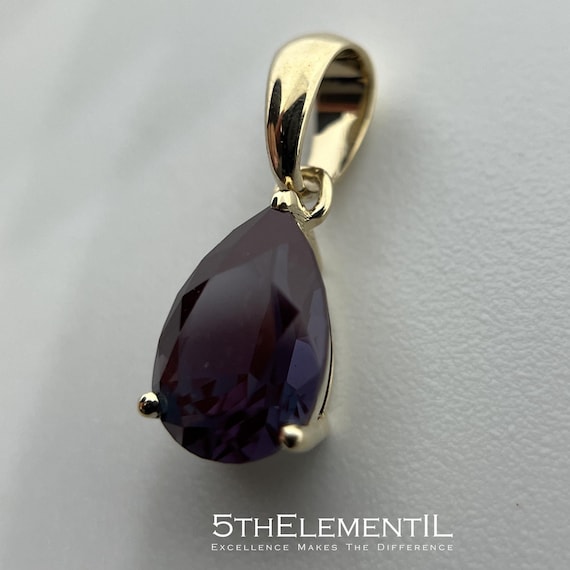 Color Changing Alexandrite 14K Solid Gold Minimalist Pendant For Necklace. Unique Gemstone Jewelry.