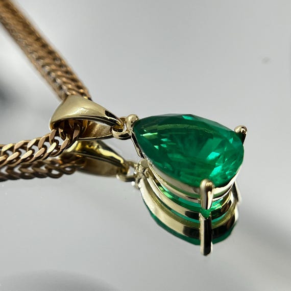 14K Gold Colombian Emerald Pendant For Necklace. Teardrop Emerald Minimalist Pendant. Unique Quality Gemstone Jewelry For Her.