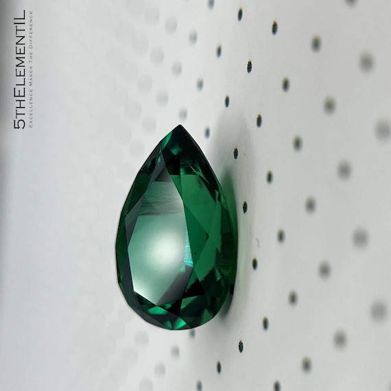 Emerald Pear Cut Hydrothermal Lab Grown Gemstone. Classic Zambian Deep Green Color.