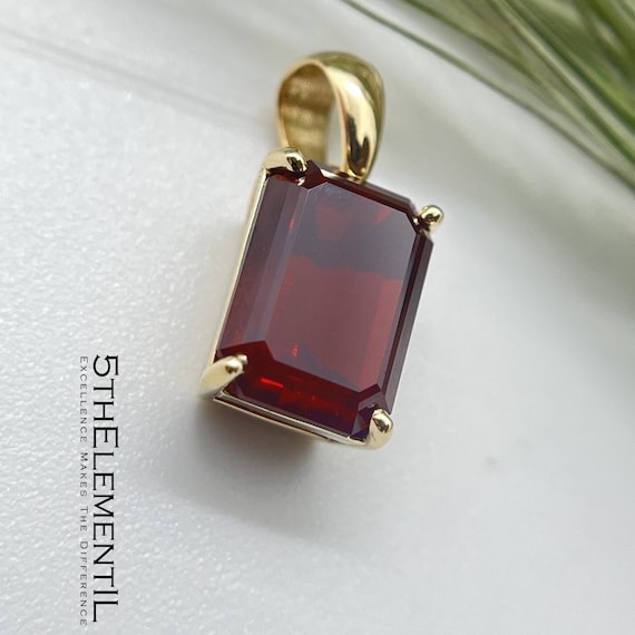 14k Gold Lab Grown Ruby Pendant. Octagon Step Cut Minimalist Jewelry.