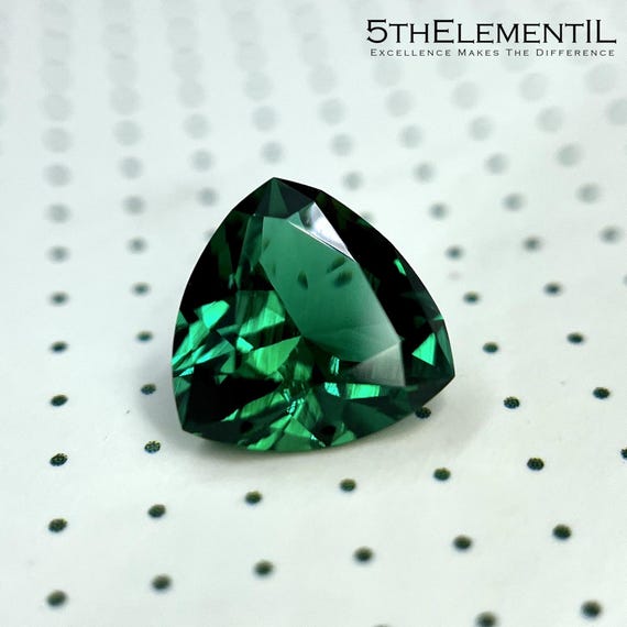 Emerald Trillion Cut. Premium Quality Hydrothermal Lab Grown Emerald Gemstone For Unique Jewelry. Dark Green Zambian Color. Free Shipping!