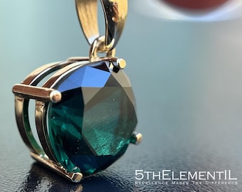 14k Gold Emerald Pendant For Necklace. Lab Grown Gemstone Minimalist Jewelry.