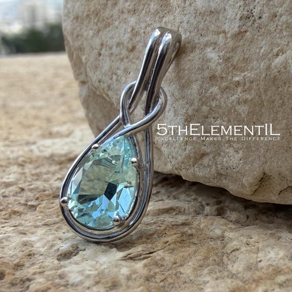 Aquamarine Pendant For Necklace. 14k Solid Gold Unique Jewelry Item With Lab Grown Gemstone.