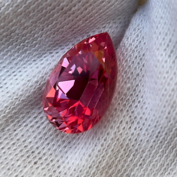 3ct Lab Grown Padparadscha Sapphire: Pear Cut Pink Gemstone