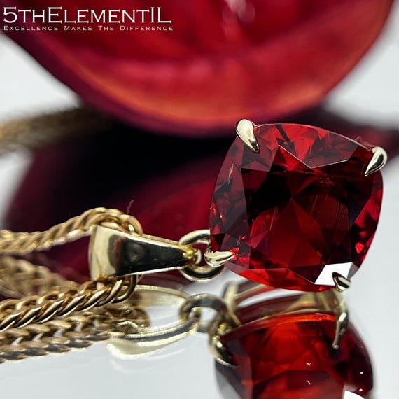 14K Gold Bixbite Red Beryl Minimalist Pendant For Necklace. One Of A Kind Unique Quality Lab Grown Hydrothermal Red Beryl Bixbite Gemstone!