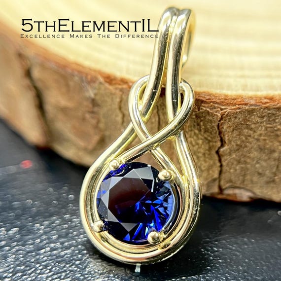 14K Gold Sapphire Pendant. Top Quality Lab Grown 1CT Blue Sapphire In Solid Gold Minimalist Pendant For Necklace.