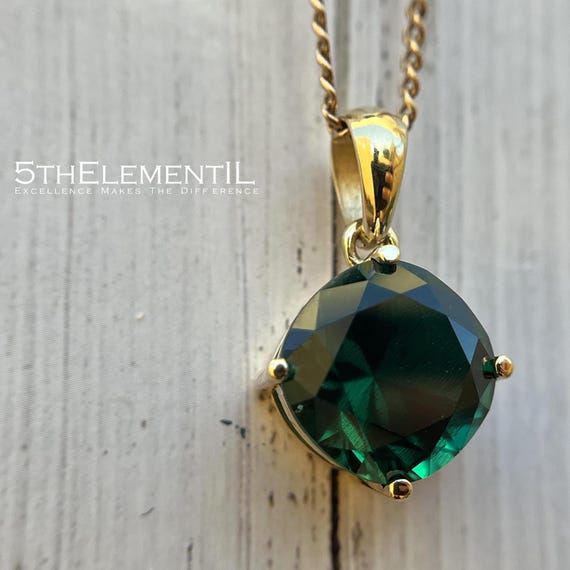 14k Gold Emerald Pendant For Necklace. Lab Grown Gemstone Minimalist Jewelry.