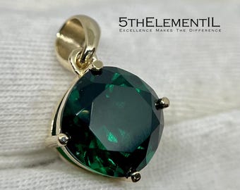 14k Gold Emerald Pendant For Necklace. Lab Grown Gemstone Minimalist Jewelry.