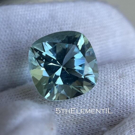 12mm Aquamarine Cushion Cut 6.7ct Ideal Quality Lab Grown Gemstone.
