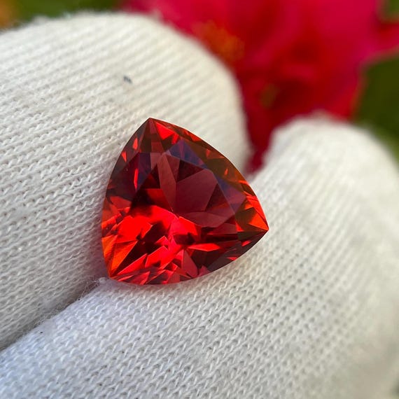 8x8mm Lab Grown Red Beryl Trillion Gemstone: Scarlet Emerald, Jerusalem Blessed