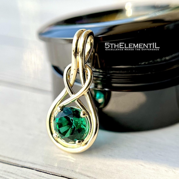 Emerald Pendant 14K Solid Gold Unique Design. Top Quality Lab Grown Emerald Jewelry Unique Necklace Pendant. Immediate Shipping Express Post