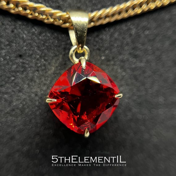 14K Gold Bixbite Red Beryl Minimalist Pendant For Necklace. One Of A Kind Unique Quality Lab Grown Hydrothermal Red Beryl Bixbite Gemstone!