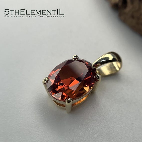 14K Gold Lab Grown Padparadscha Sapphire Pendant - 3.58 ct Oval Gem