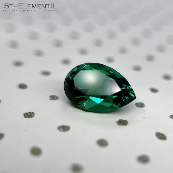 Emerald Pear Cut Hydrothermal Lab Grown Gemstone. Classic Zambian Deep Green Color.