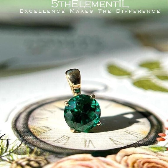 Dainty Charm Necklace - Lab Grown Emerald Of Premium Quality in 14K Gold or Sterling Silver. Different Sizes In Stock. Free Express Shipping
