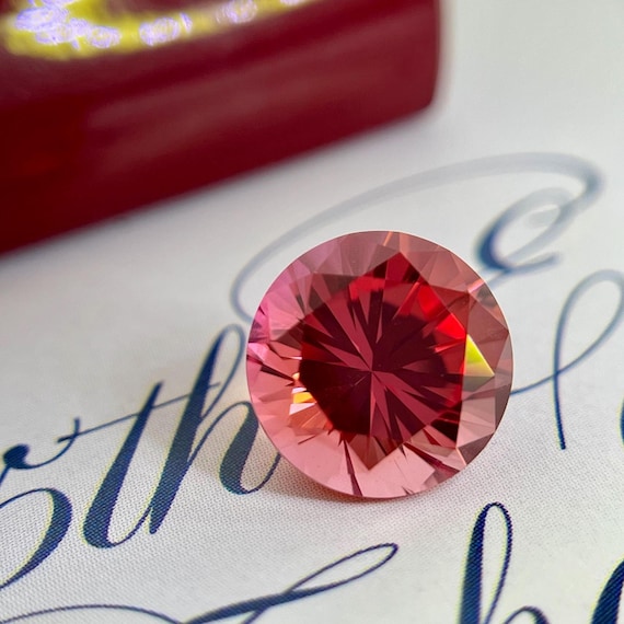 Lab Grown Padparadscha Pink Sapphire: 10mm Round Cut Gemstone