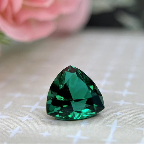 Trillion Cut Lab Grown Emerald Gemstone: Zambian Green Jewelry