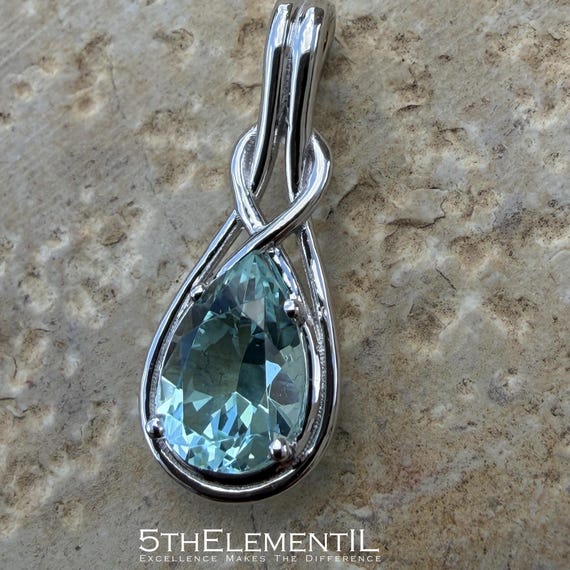 Aquamarine Pendant For Necklace. 14k Solid Gold Unique Jewelry Item With Lab Grown Gemstone.