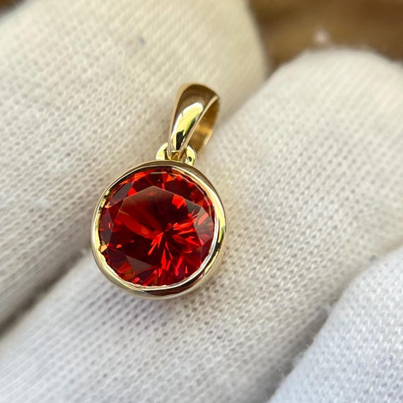 Padparadscha Sapphire 14k Solid Gold Pendant For Necklace. Lab Grown Gemstone Jewelry.