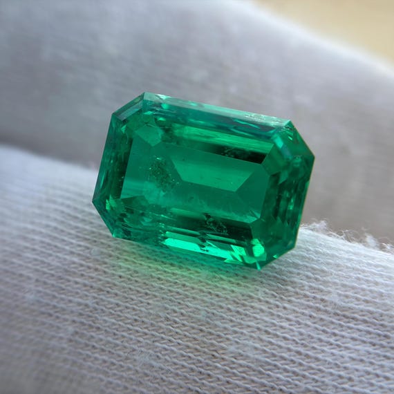 Colombian Emerald Octagon Step Cut. Lab Grown Hydrothermal Gemstone