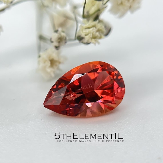 2 Carats Red Beryl Bixbite Pear Shape. Best Quality Lab Grown Red Beryl For Really Unique One Of  A Kind Jewelry. With Certificate.