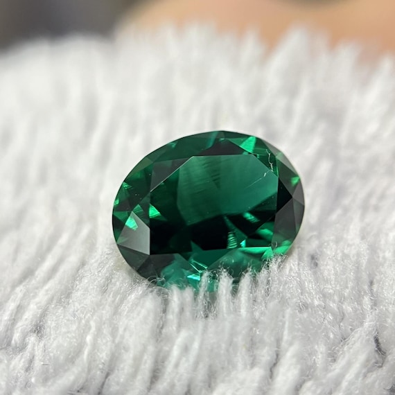 Lab Grown Emerald: 10x8mm Oval Cut, Dark Green Zambian Shade