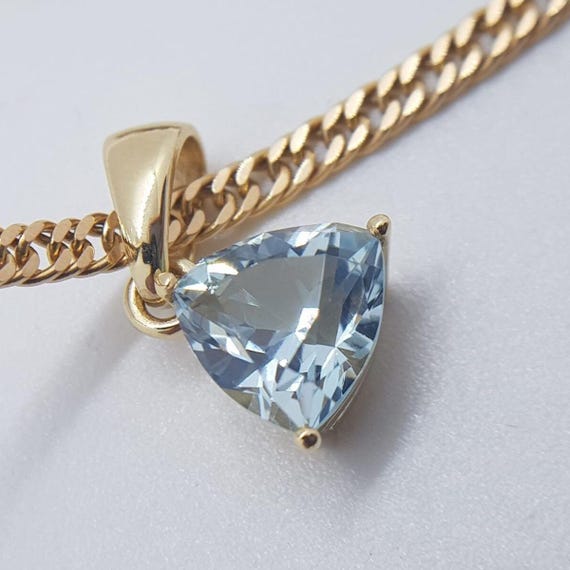 8mm Aquamarine Pendant For Necklace. Top Quality Hydrothermal Lab Grown Aquamarine In Handmade 14K Solid Gold Or Silver Minimalist Pendant!