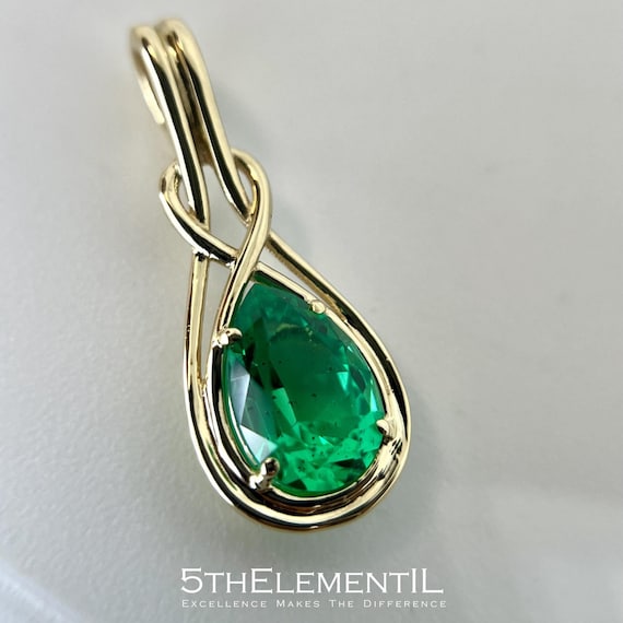 Lab Colombian Emerald 14K Gold Weaving Pendant For Necklace