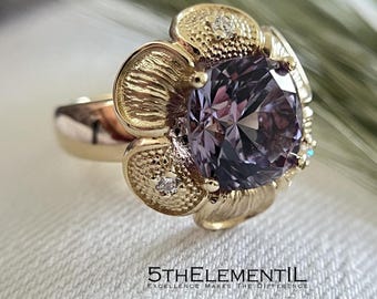 Alexandrite Ring With Diamonds. Solid Gold Unique June Birthstone Jewelry!