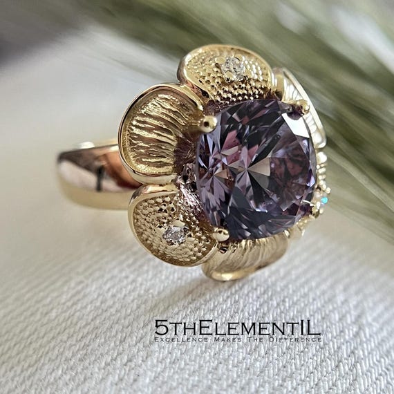 Alexandrite Ring With Diamonds. Solid Gold Unique June Birthstone Jewelry!