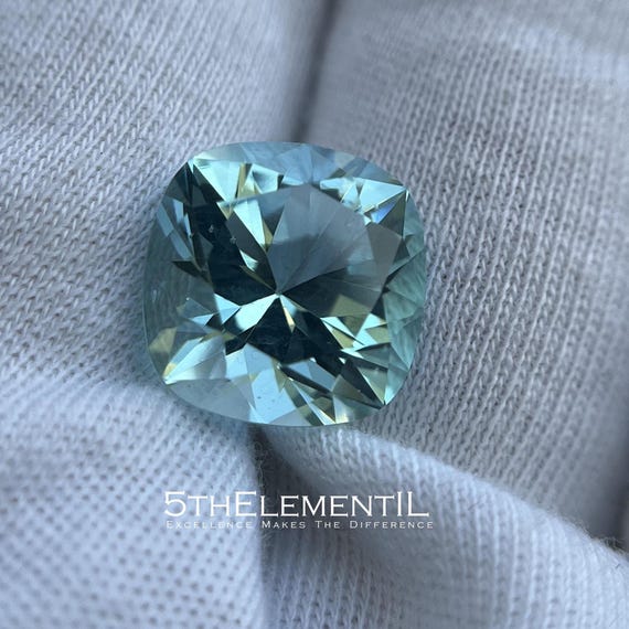 12mm Aquamarine Cushion Cut 6.7ct Ideal Quality Lab Grown Gemstone.