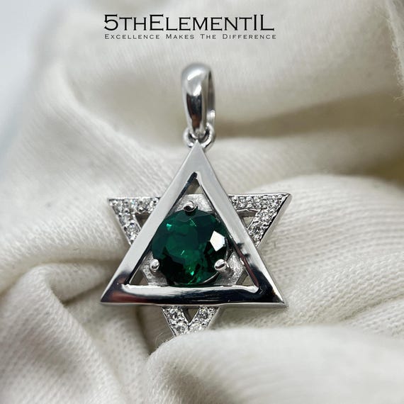 Emerald Star Of David Pendant With Diamonds. Magen David Necklace Top Quality Lab Grown Emerald. Made In Israel. From Jerusalem With Love!