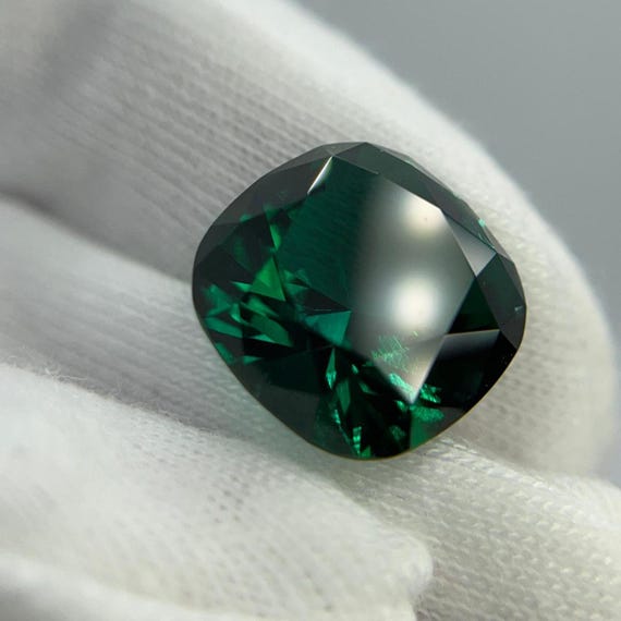 Cushion Cut Lab Grown Emerald Gemstone, Zambian Green