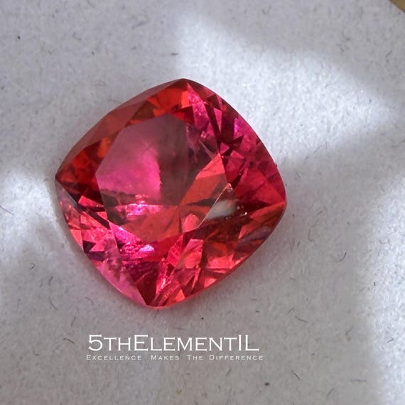 Red Beryl Bixbite Cushion Cut. Lab Grown Hydrothermal Gemstone For Unique Jewelry!