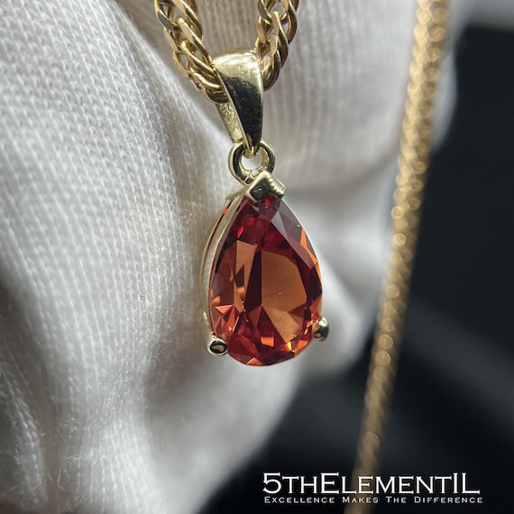 14k Gold Padparadscha Sapphire Teardrop Pendant For Necklace.