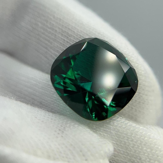 Zambian Emerald Cushion Shape. Top Quality Lab Grown Hydrothermal Emerald Of Superb Professional Cut. Unique Emerald Jewelry Gemstone.