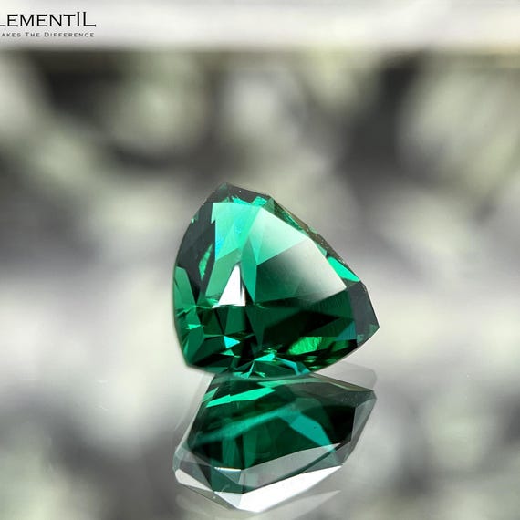 Trillion Cut Lab Grown Emerald Gemstone: Zambian Green Jewelry