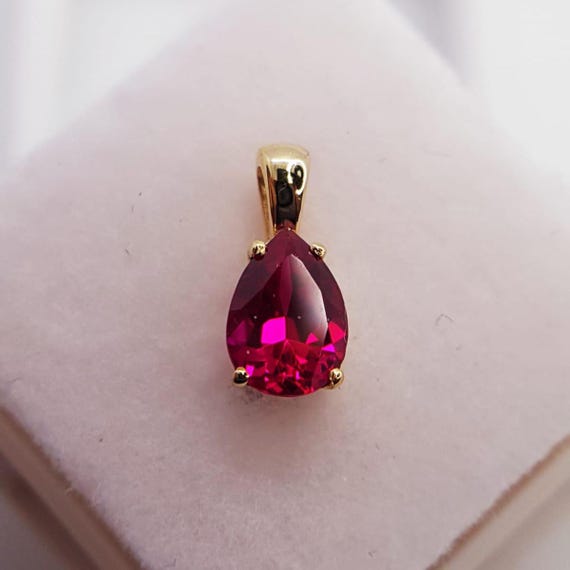 Minimalist Pear Cut Ruby Pendant | Lab Grown Ruby 1.89ct | 14K Solid Gold Necklace Charm | July Birthstone Gift | Elegant Red Gemstone