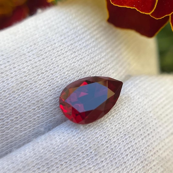 Ruby Jewelry. Pear Shape Lab Grown Hydrothermal Gemstone.