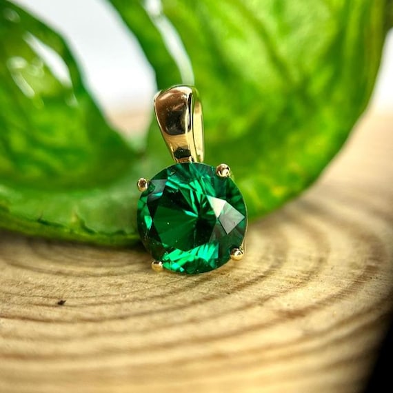 Lab Grown Emerald Pendant: 14k Solid Gold or Silver, Minimalist Design