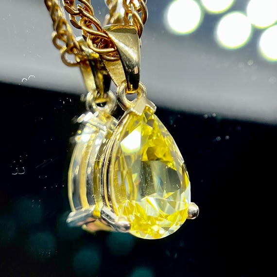 14K Solid Gold Pear-Shaped Yellow Lab-Grown Sapphire Pendant Necklace – Minimalist, Jerusalem‑Certified Gem, Gift For Her. Free Shipping!