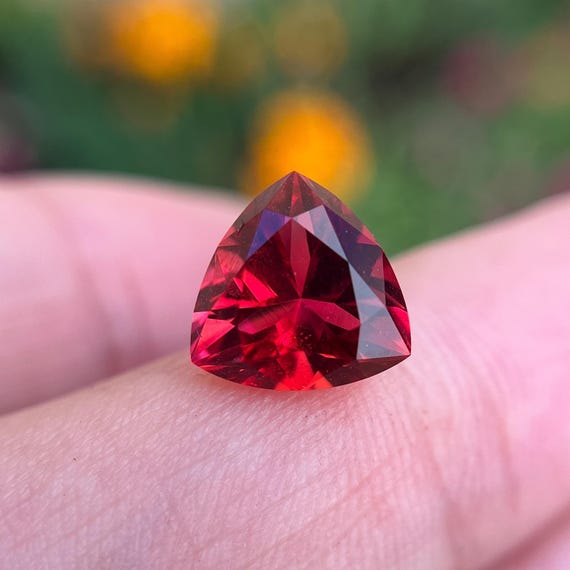 8x8mm Lab Grown Red Beryl Trillion Gemstone: Scarlet Emerald, Jerusalem Blessed