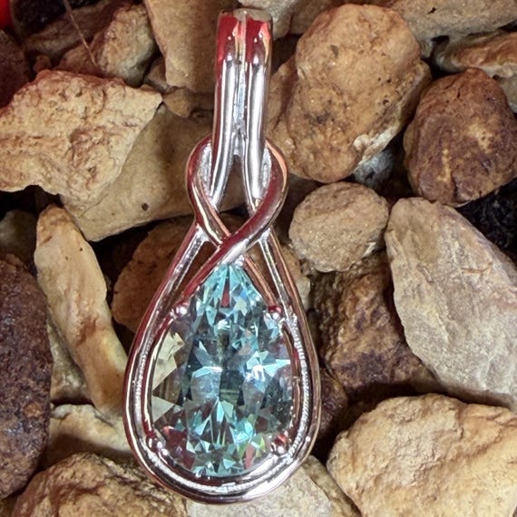 Aquamarine Pendant For Necklace. 14k Solid Gold Unique Jewelry Item With Lab Grown Gemstone.