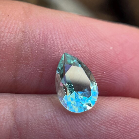 Lab Grown Aquamarine Gemstone: 9x6mm Pear Cut, Hydrothermal March Birthstone