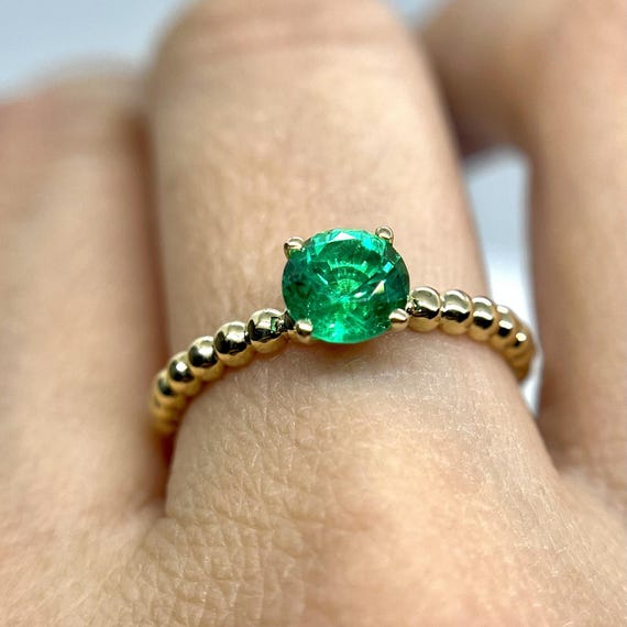 Emerald Gold Ring. Minimalist Jewelry With Lab Grown Hydrothermal Gemstone.