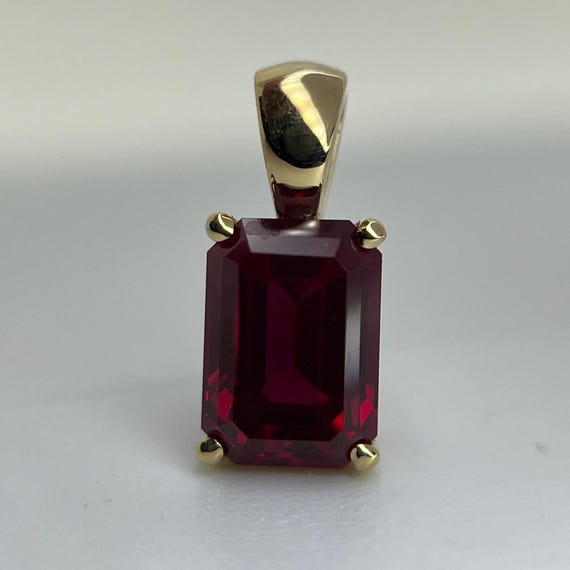 14k Gold Lab Grown Ruby Pendant, 11ct Octagon Ruby Gemstone