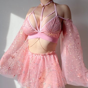 Pink Rave Outfit, Pink Festival Outfit, Sequin Rave Clothing, Iridescent Festival Outfit, Rave Clothing, “ANGELICA” MTO