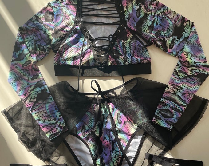 Rainbow Snake Rave Outfit Set, Rave Bra Top, Rave Top, Rave Rainbow