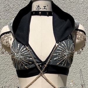 Tenue rave de fée noire *OBSIDIANA* MTO