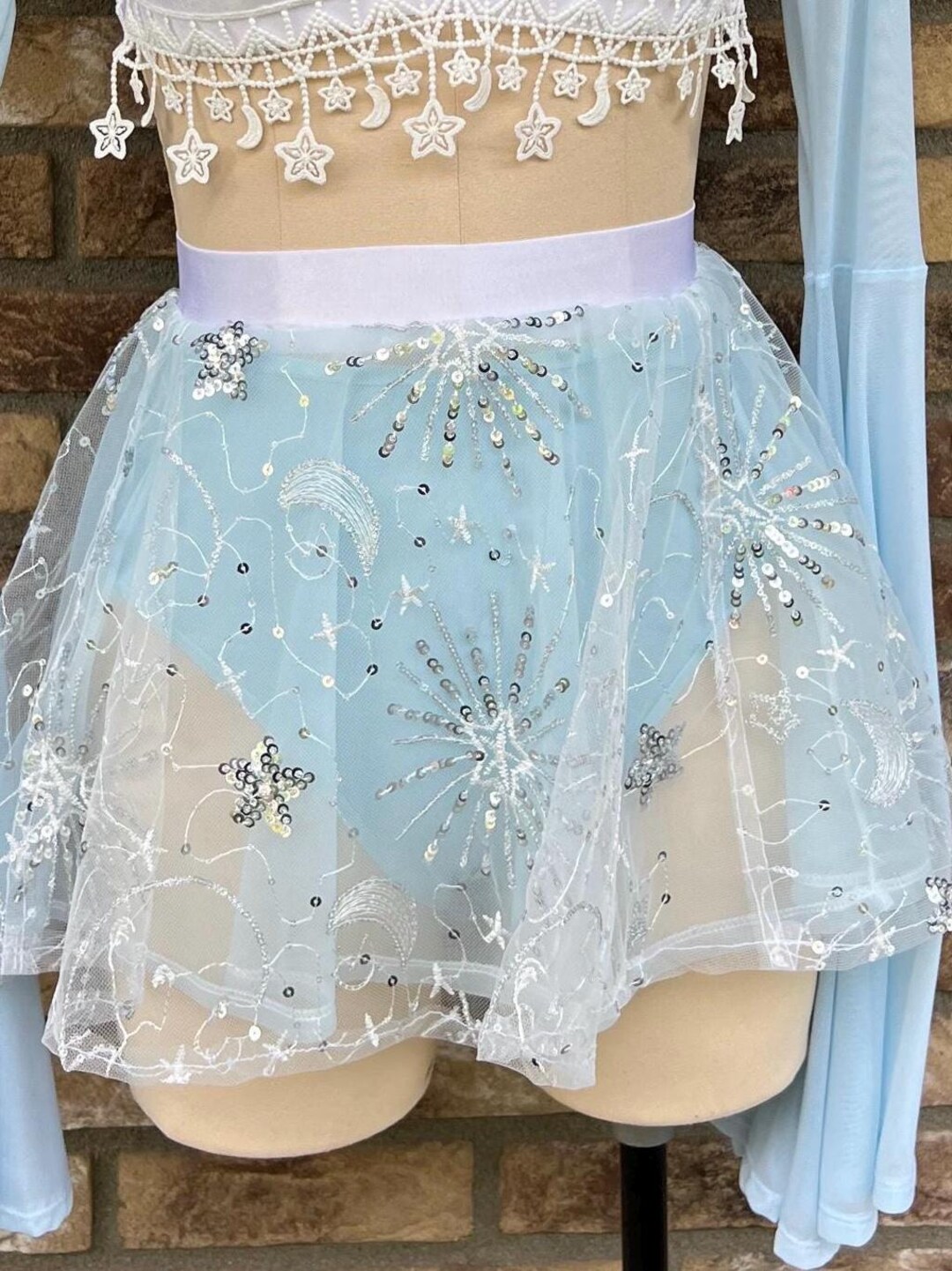 Rave Outfit | Bell Sleeve Top and Butterfly Skirt Set With Stars and ...